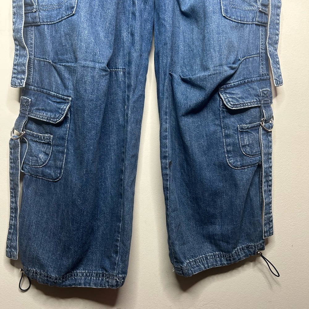 Garage Denim Cargo Pocket Elastic Waistband Pant in Light Indigo Blue sz Medium - Picture 8 of 12